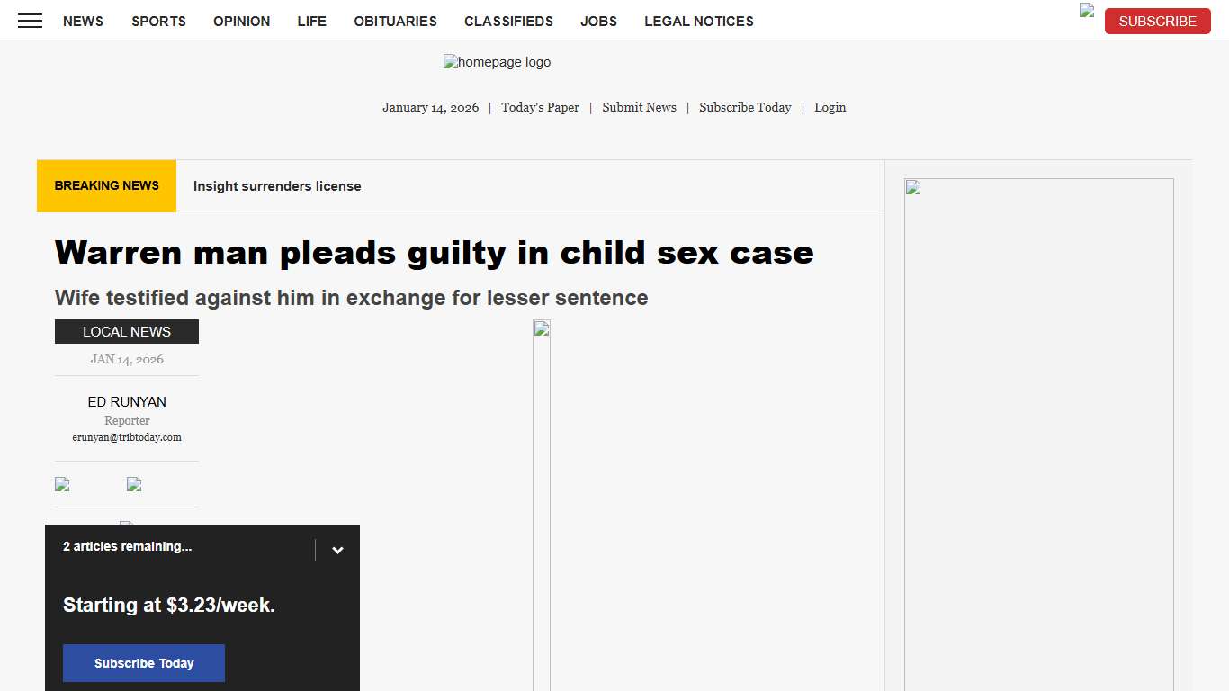 Warren man pleads guilty in child sex case | News, Sports, Jobs - Tribune Chronicle