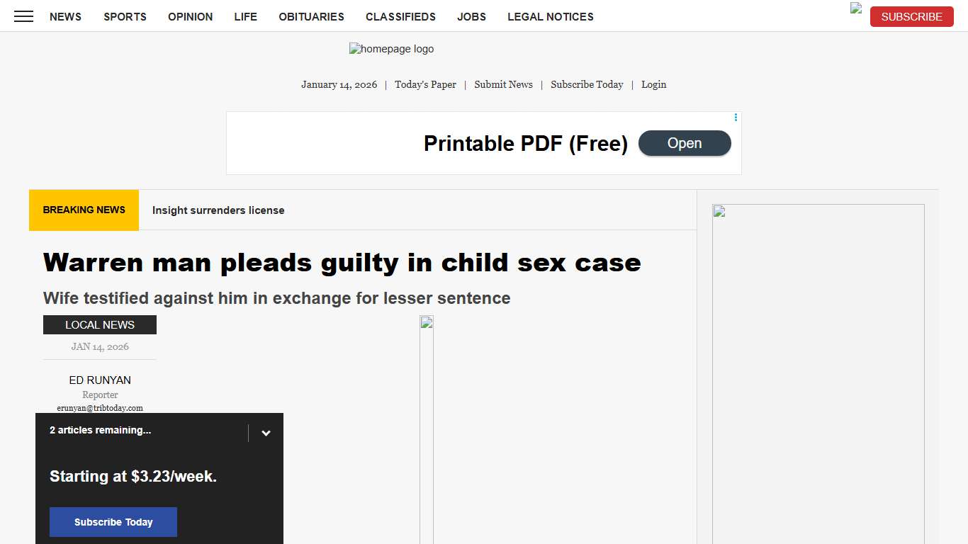 Warren man pleads guilty in child sex case | News, Sports, Jobs - Tribune Chronicle